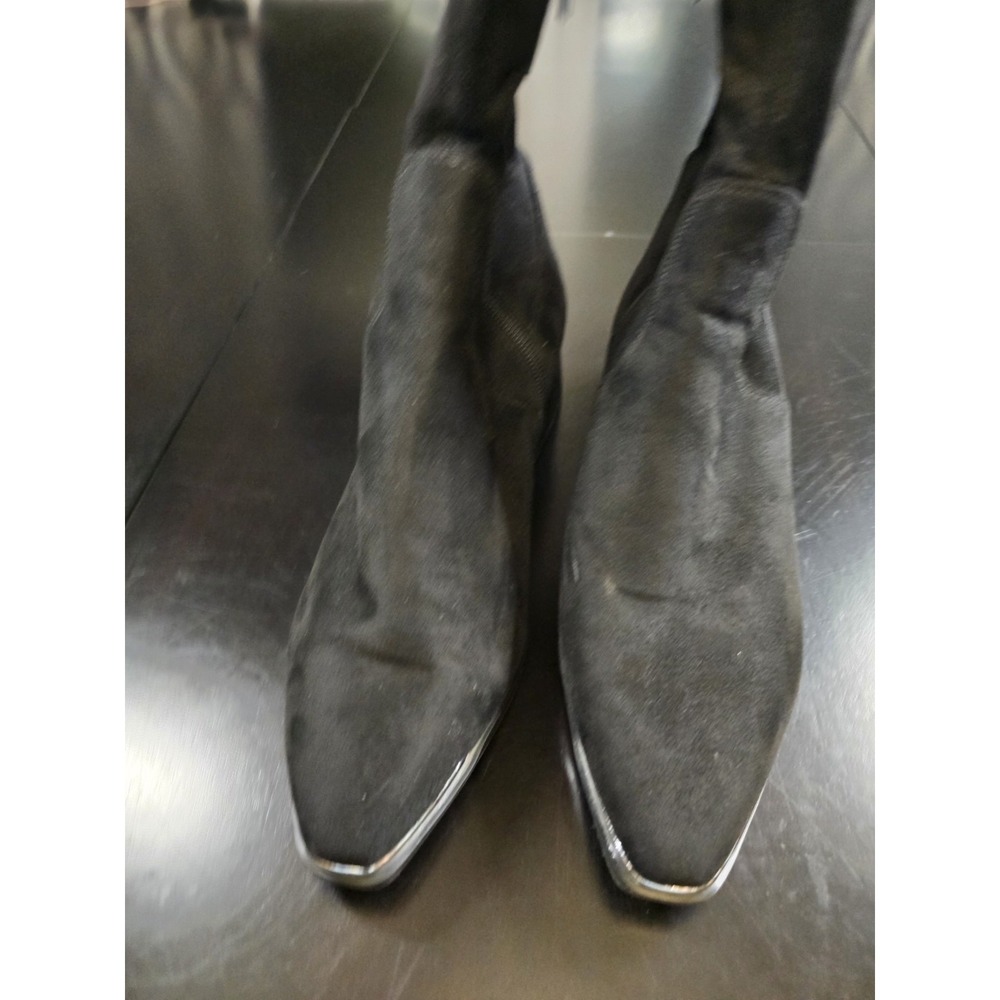 Marc Fisher LTD Black Suede Over The Knee Boots Metal Toe Cap Size 9 M Low Heel